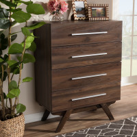 Baxton Studio DC 8380-01-Brown-Chest Auburn Mid-Century Modern Walnut Brown Finished Wood 4-Drawer Chest